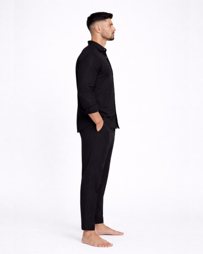 Ensemble homme 2 pièces – chemise col tunisien et pantalon coupe droite