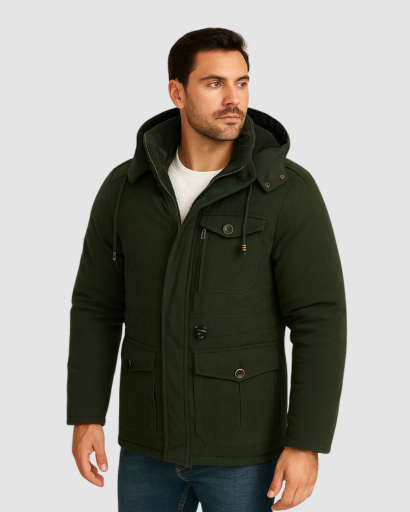 Veste Hiver Homme à Capuche – Doublure Polaire Chaude et Design Multi-Poches