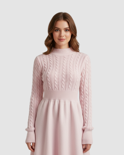 Robe pull femme, gros plan sur le col montant