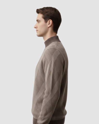 Pull à Col Montant Homme – Laine Mérinos Extra-Fine & Élégance Structurée