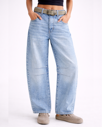 Jean droit femme à empiècements avec taille haute et coupe large