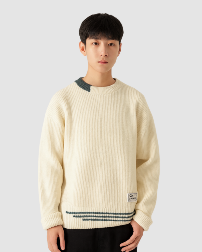Pull Oversize en Maille pour Homme – Détails Contrastés et Look Décontracté