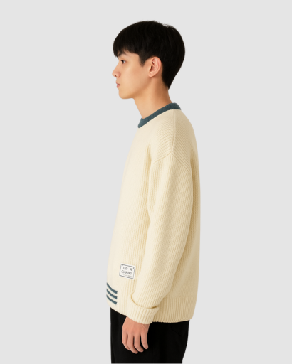 Pull Oversize en Maille pour Homme – Détails Contrastés et Look Décontracté