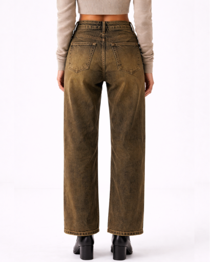 Jean droit femme à empiècements avec taille haute et coupe large
