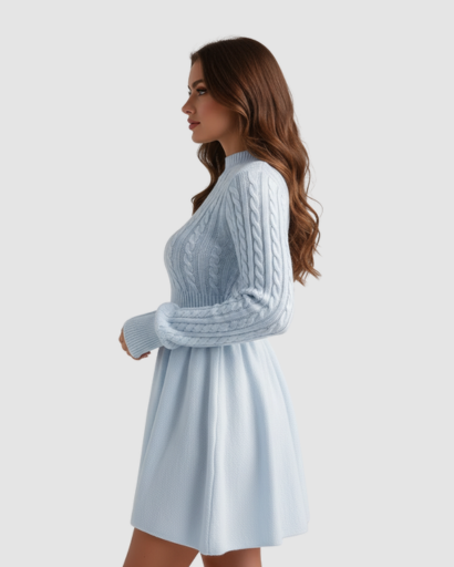 Robe Pull Femme Motif Câble Évasée – Maille Chaude & Douillette | Confort Automne Hiver