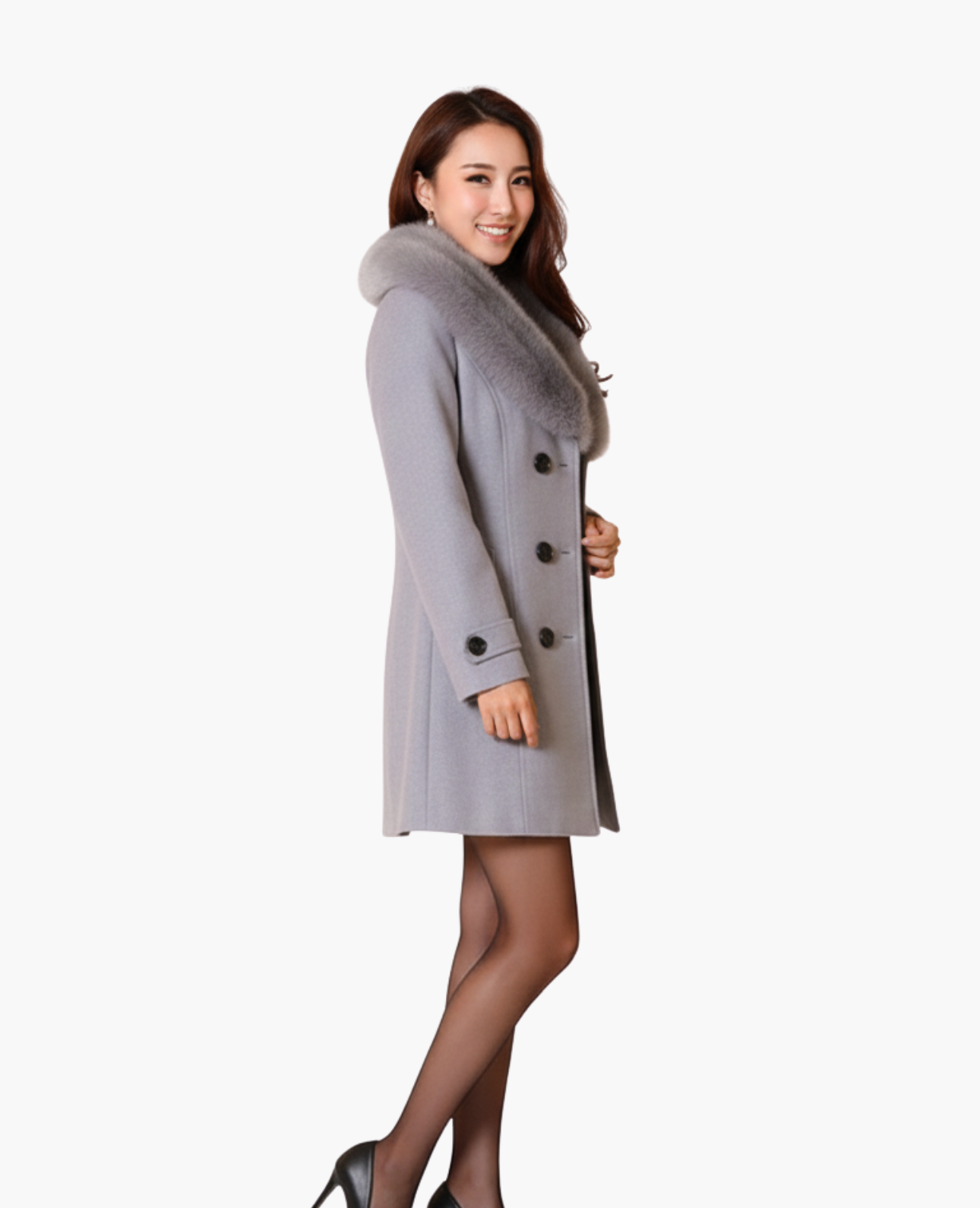 Manteau Femme Col Fausse Fourrure Cintrée Double Boutonnage – Élégance & Chaleur | Style Hiver