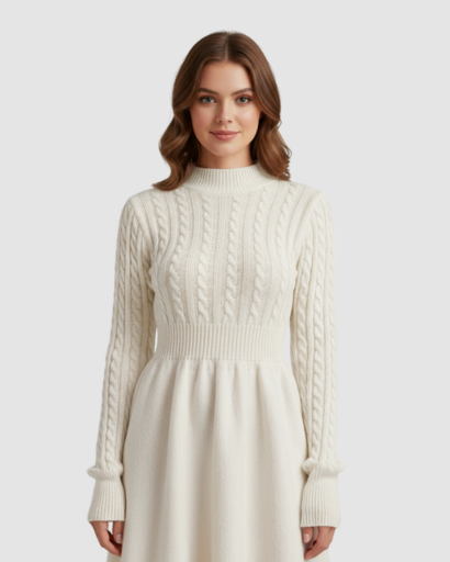 Robe pull femme portée, vue de dos