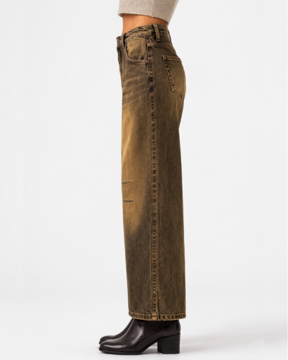 Jean droit femme à empiècements avec taille haute et coupe large