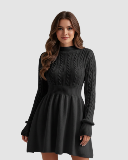 Robe pull femme maille torsadée, vue de face