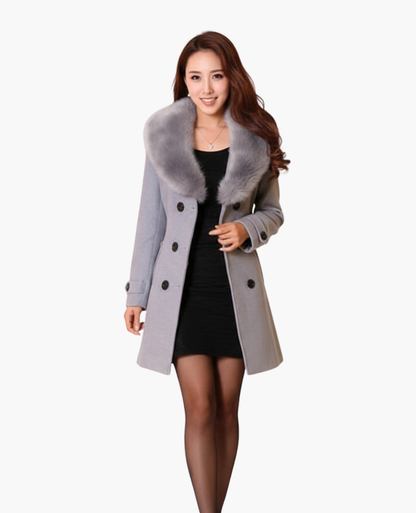 Manteau Femme Col Fausse Fourrure Cintrée Double Boutonnage – Élégance & Chaleur | Style Hiver