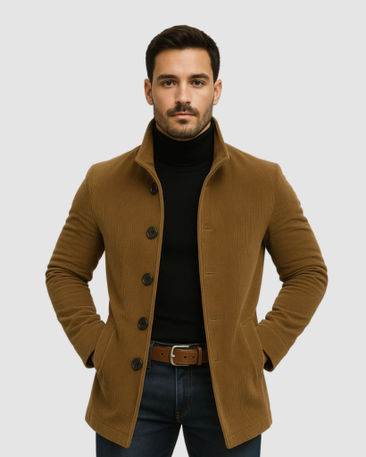 Manteau Homme Élégant à Col Montant | Chaleur Structurée et Style Contemporain
