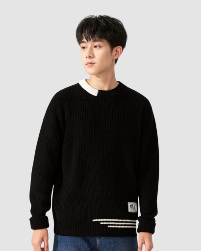 Pull Oversize en Maille pour Homme – Détails Contrastés et Look Décontracté