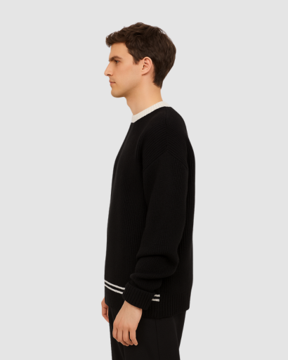 Pull Oversize en Maille pour Homme – Détails Contrastés et Look Décontracté