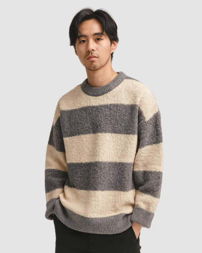 Pull Homme à Rayures Larges – Style Décontracté et Confort Douillet