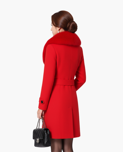 Manteau Femme Col Fausse Fourrure Cintrée Double Boutonnage – Élégance & Chaleur | Style Hiver