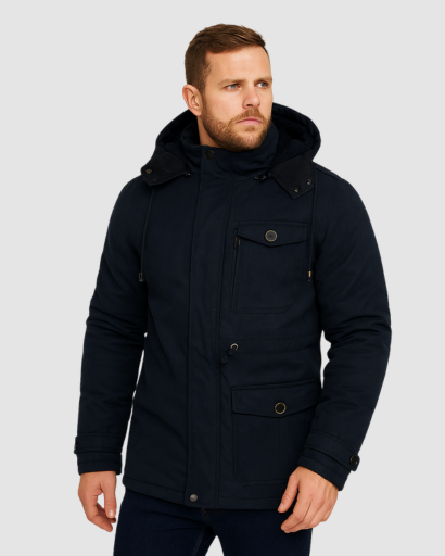 Veste Hiver Homme à Capuche – Doublure Polaire Chaude et Design Multi-Poches