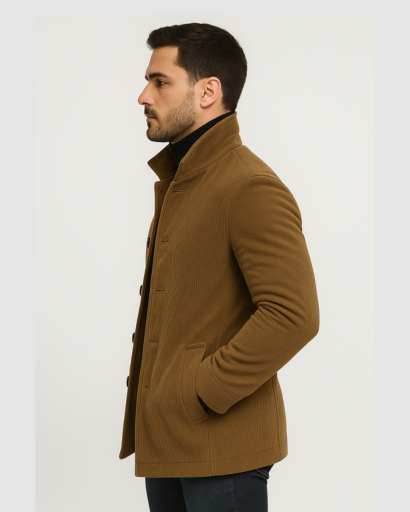 Manteau Homme Élégant à Col Montant | Chaleur Structurée et Style Contemporain