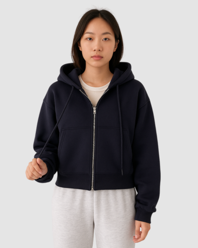 Sweat à Capuche Zippé Court Femme – Confort Urbain et Style Décontracté