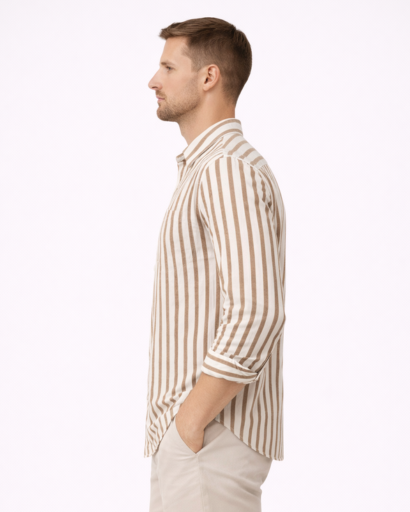 Chemise homme à rayures verticales – col classique et poche poitrine