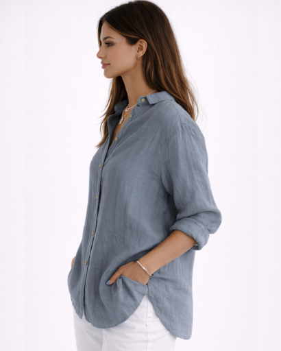 Chemise femme fluide à manches longues avec col classique et boutons