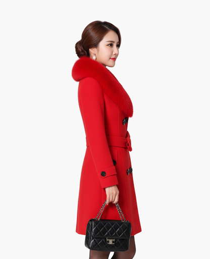 Manteau Femme Col Fausse Fourrure Cintrée Double Boutonnage – Élégance & Chaleur | Style Hiver