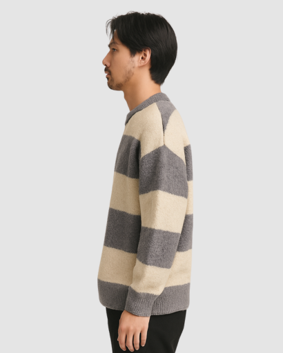 Pull Homme à Rayures Larges – Style Décontracté et Confort Douillet
