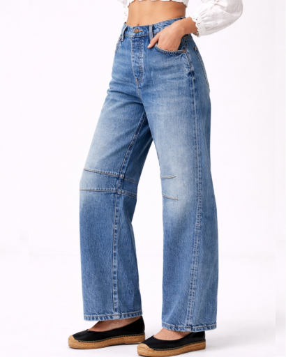 Jean droit femme à empiècements avec taille haute et coupe large