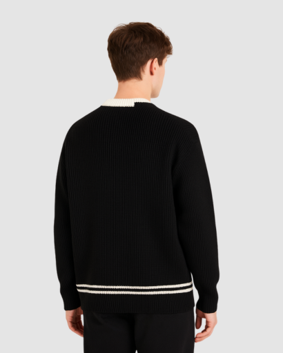 Pull Oversize en Maille pour Homme – Détails Contrastés et Look Décontracté