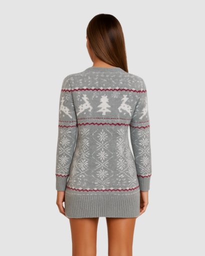 Détail du motif scandinave de la robe pull