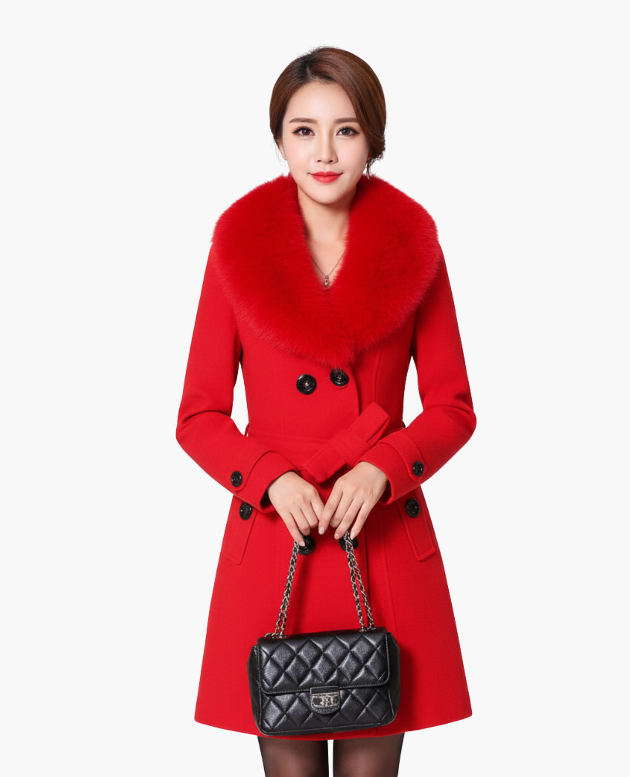 Manteau Femme Col Fausse Fourrure Cintrée Double Boutonnage – Élégance & Chaleur | Style Hiver