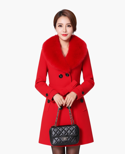Manteau Femme Col Fausse Fourrure Cintrée Double Boutonnage – Élégance & Chaleur | Style Hiver