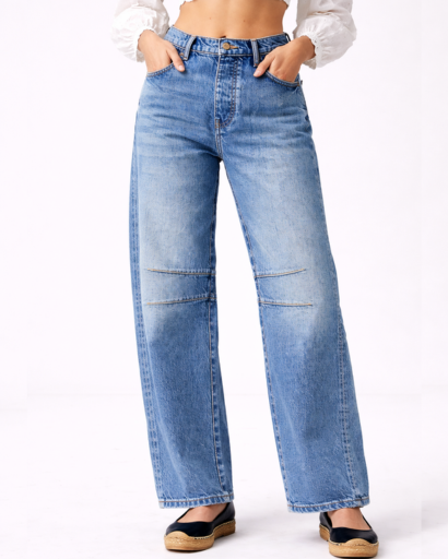 Jean droit femme à empiècements avec taille haute et coupe large