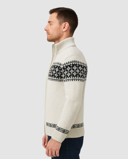 Gilet Zippé Homme à Motif Nordique – Style Authentique et Chaleur Maximale