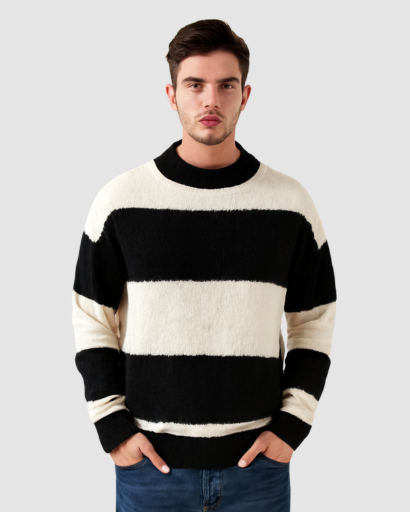 Pull Homme à Rayures Larges – Style Décontracté et Confort Douillet