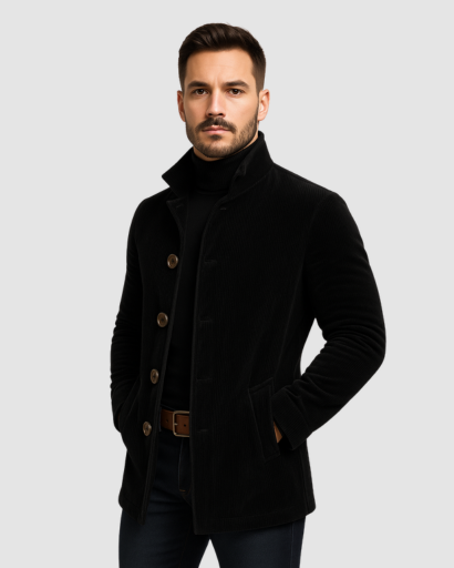Manteau Homme Élégant à Col Montant | Chaleur Structurée et Style Contemporain