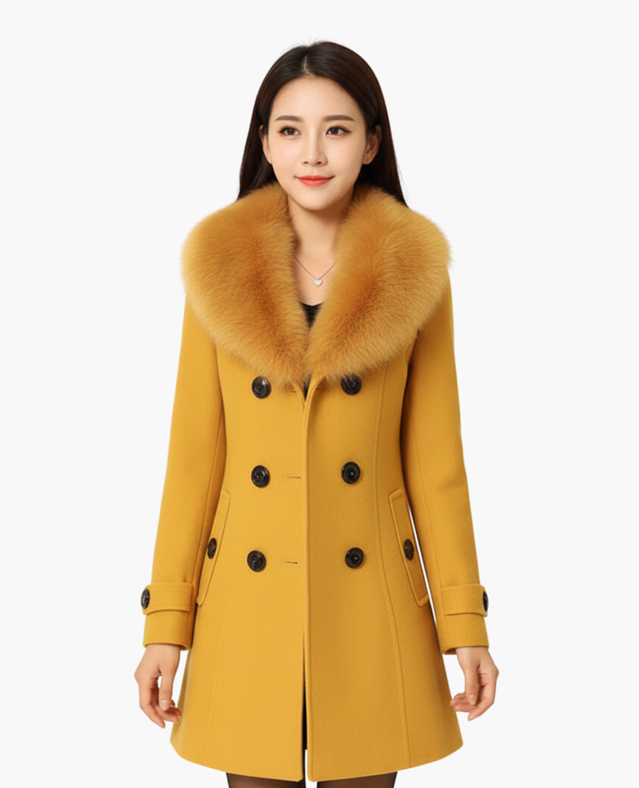 Manteau Femme Col Fausse Fourrure Cintrée Double Boutonnage – Élégance & Chaleur | Style Hiver