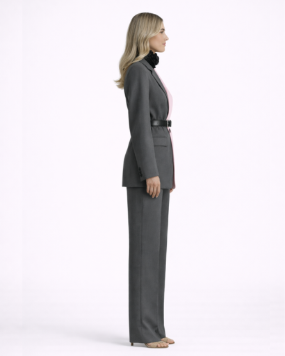 Ensemble Femme Blazer Bicolore Ceinturé avec Pantalon Coupe Droite