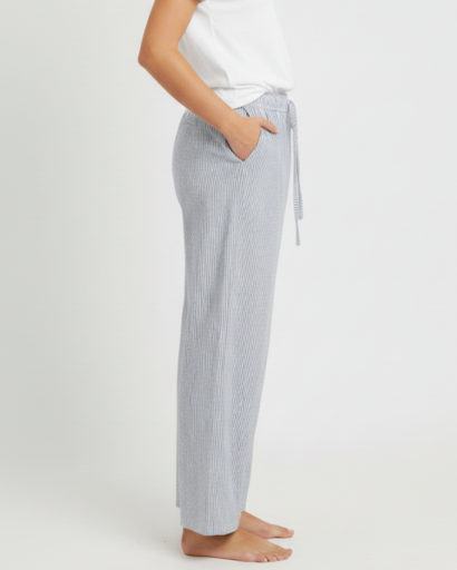 Pantalon fluide à rayures verticales et taille élastique à cordon