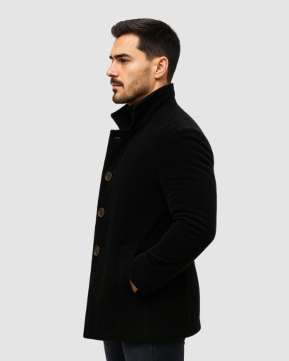 Manteau Homme Élégant à Col Montant | Chaleur Structurée et Style Contemporain