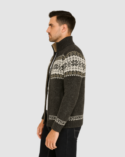 Gilet Zippé Homme à Motif Nordique – Style Authentique et Chaleur Maximale
