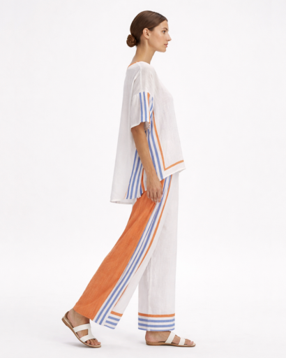 Ensemble femme fluide top ample et pantalon large à rayures
