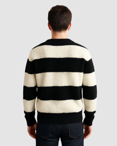 Pull Homme à Rayures Larges – Style Décontracté et Confort Douillet