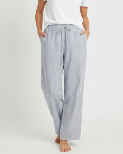 Pantalon fluide à rayures verticales et taille élastique à cordon