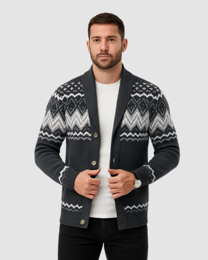 Cardigan Homme à Motifs Nordiques – Style Chalet et Confort Premium