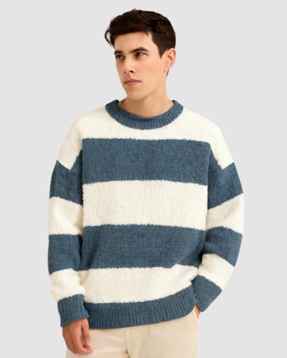 Pull Homme à Rayures Larges – Style Décontracté et Confort Douillet