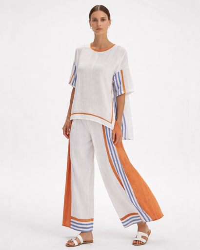 Ensemble femme fluide top ample et pantalon large à rayures