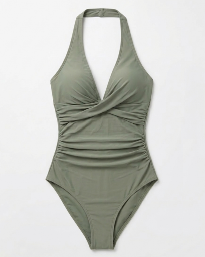 Maillot de bain une pièce drapé col V dos nu