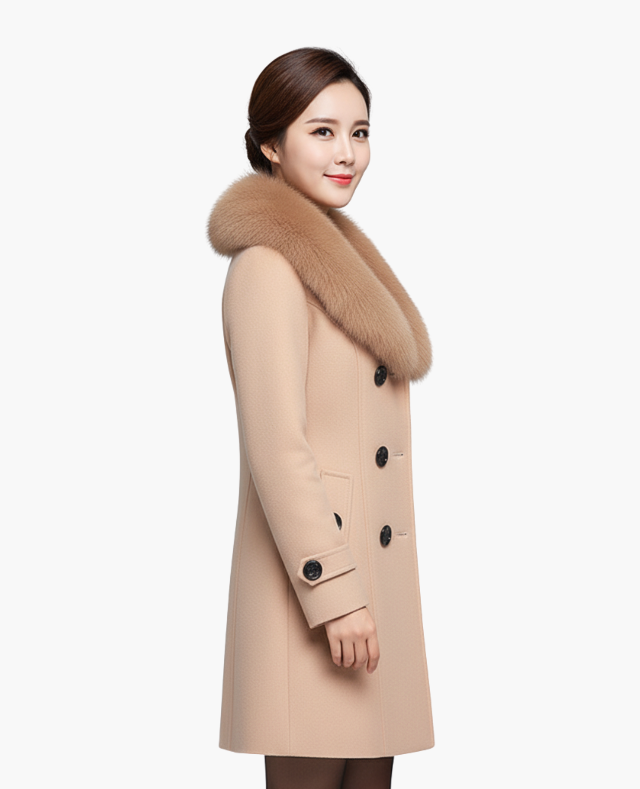 Manteau Femme Col Fausse Fourrure Cintrée Double Boutonnage – Élégance & Chaleur | Style Hiver