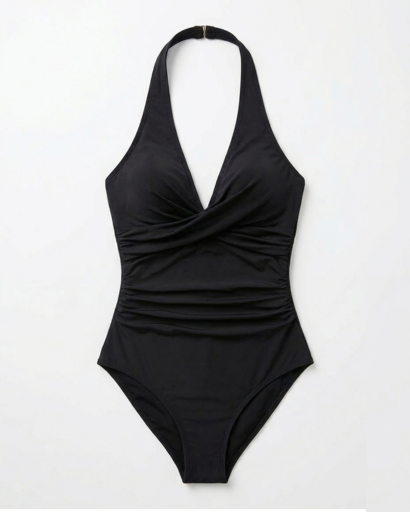 Maillot de bain une pièce drapé col V dos nu