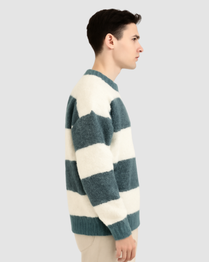 Pull Homme à Rayures Larges – Style Décontracté et Confort Douillet